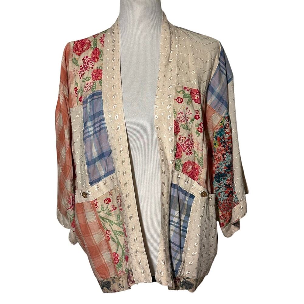 Young Threads Patchwork Floral Kimono Open Front Cardigan Sz S NWT